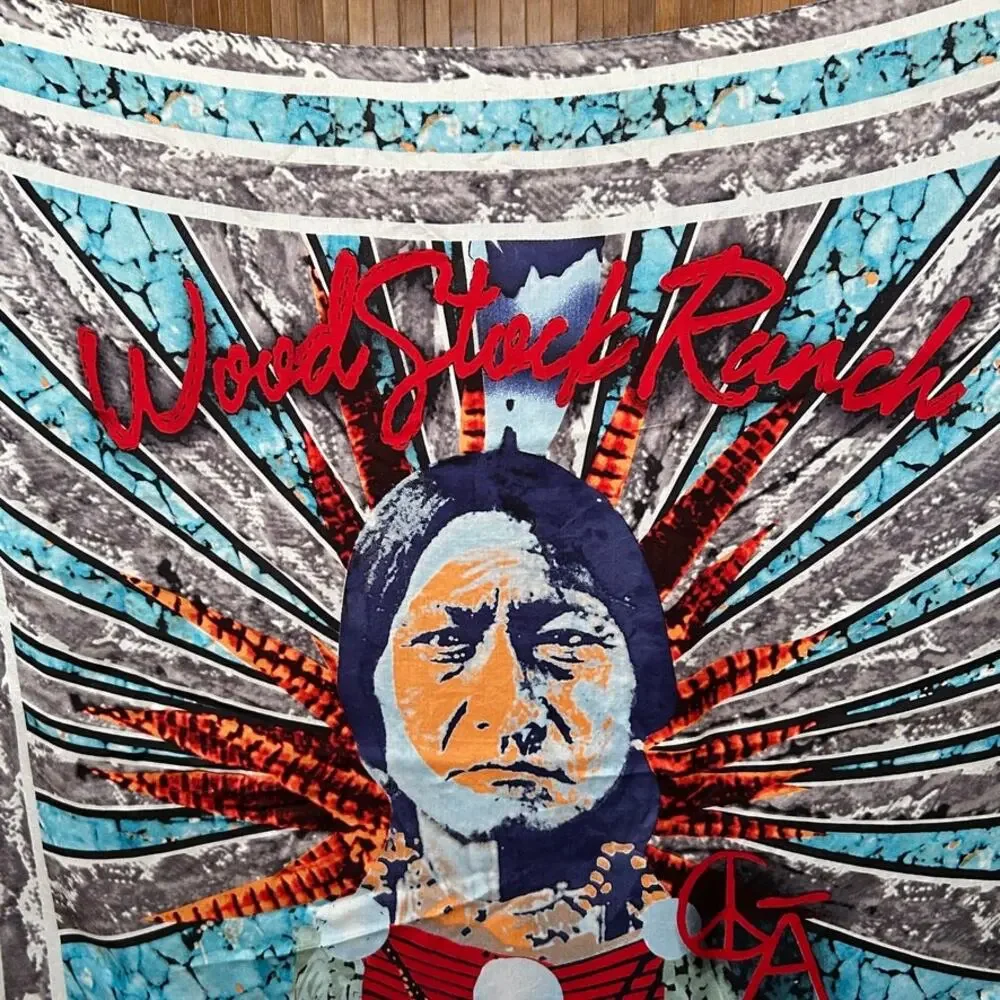 Vintage Christian Audigier Love Woodstock Ranch Silk Scarf Rare